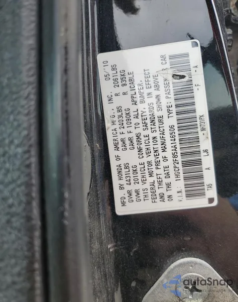 2010 Honda Accord Exl z USA, uszkodzony, nr VIN 1HGCP2F85AA146506